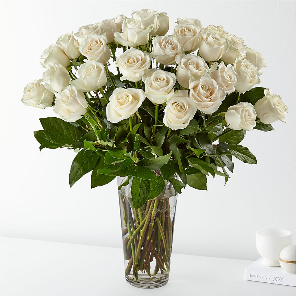 Long Stem White Rose Bouquet – Petal Pockets, Fontana CA
