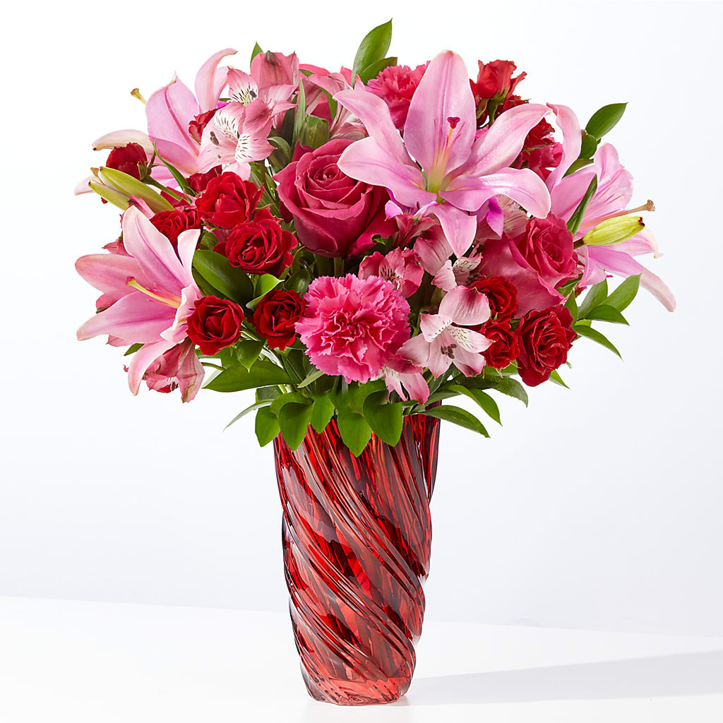 In Love Bouquet with Luxe Swirl Vase – Petal Pockets, Fontana CA