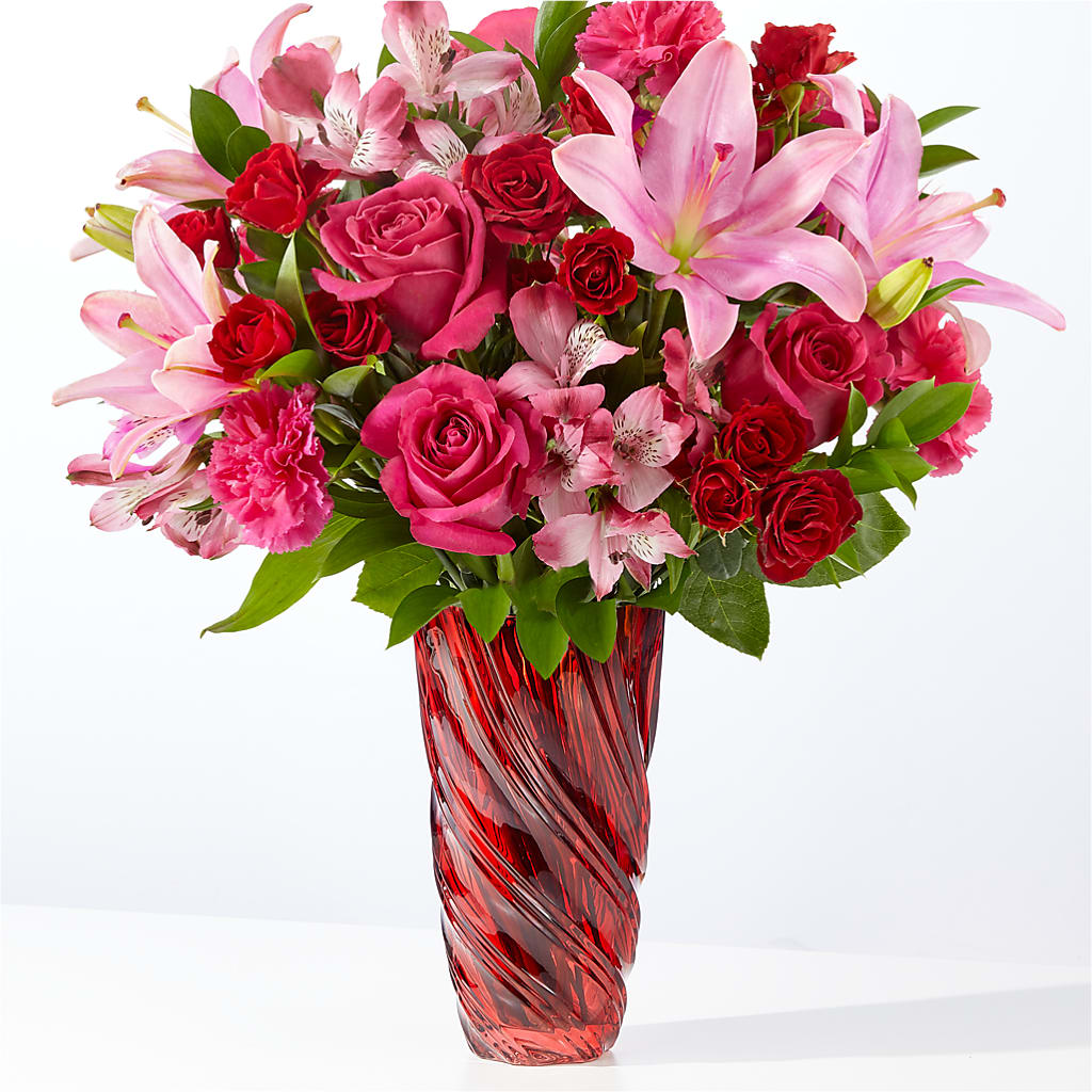 In Love Bouquet with Luxe Swirl Vase – Petal Pockets, Fontana CA