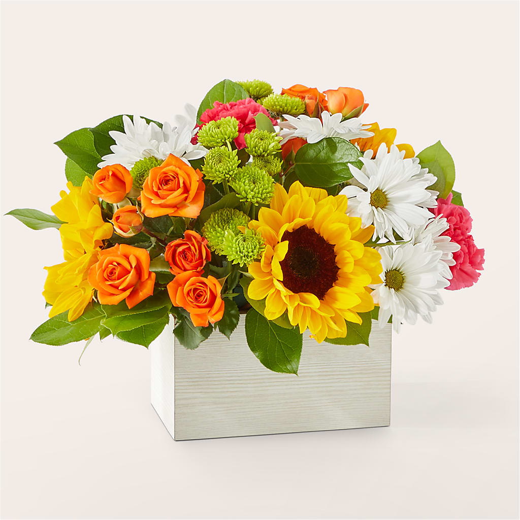 Sun-drenched Blooms Box Bouquet – Petal Pockets, Fontana CA