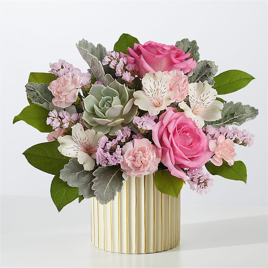 Dusty Rose Bouquet with Ivory Vase – Petal Pockets, Fontana CA