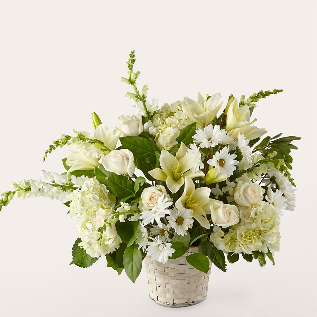 Ivory Elegance Floral Basket – Petal Pockets, Fontana CA