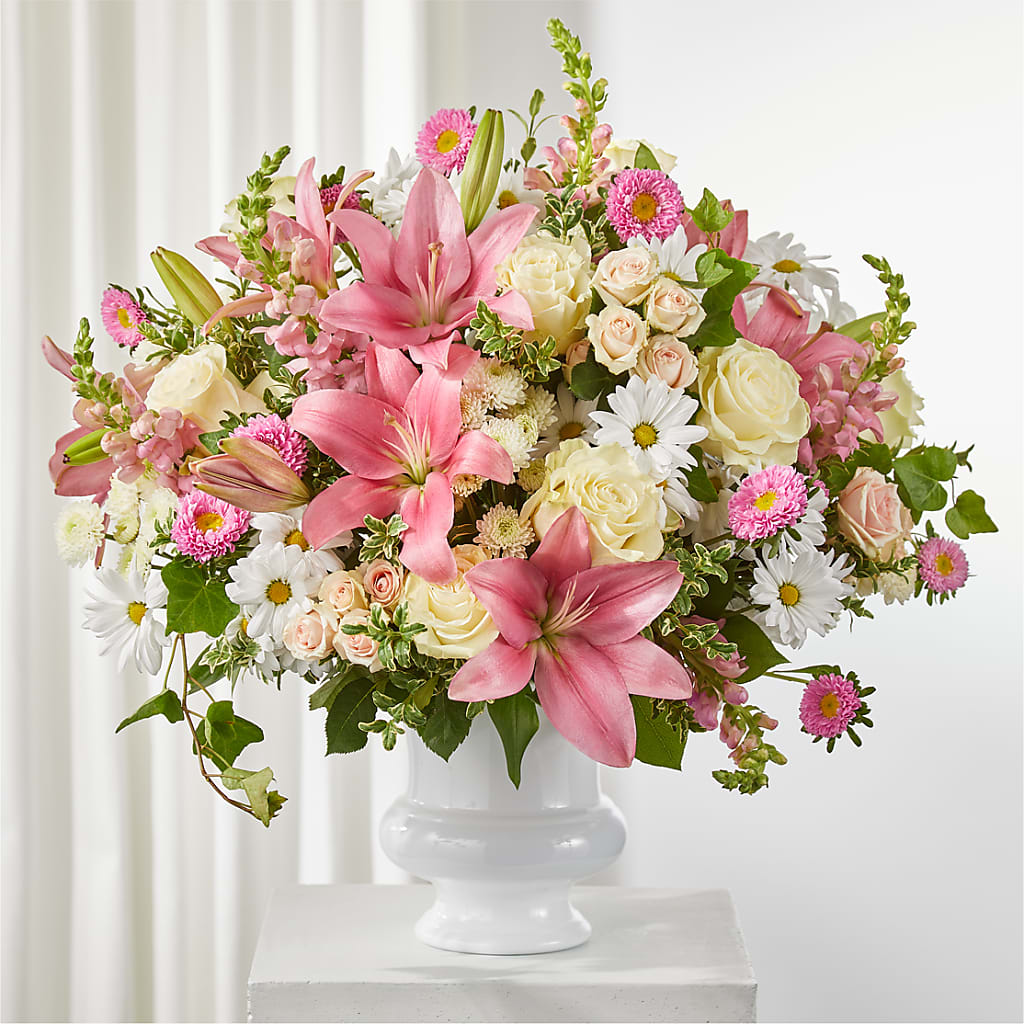Empathetic Blooms Urn Arrangement – Petal Pockets, Fontana CA
