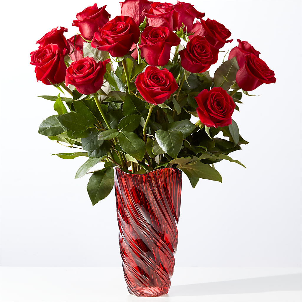 Classic Love Red Rose Bouquet with Luxe Swirl Vase – Petal Pockets, Fontana CA