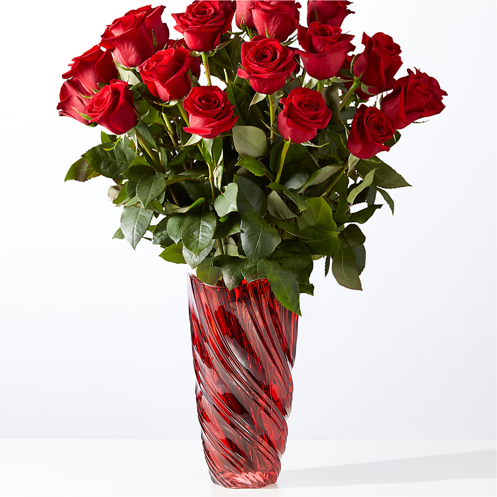 Classic Love Red Rose Bouquet with Luxe Swirl Vase – Petal Pockets, Fontana CA