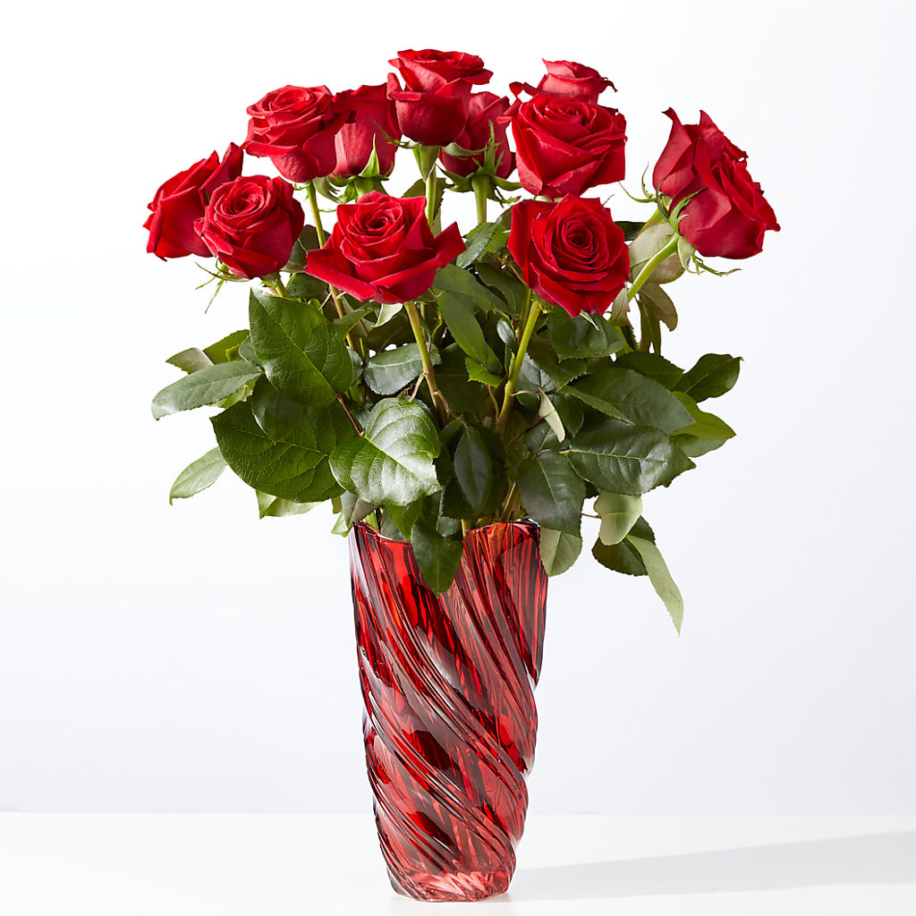 Classic Love Red Rose Bouquet with Luxe Swirl Vase – Petal Pockets, Fontana CA