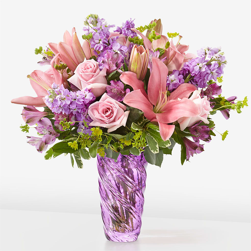 Precious Petals Bouquet with Luxe Swirl Vase – Petal Pockets, Fontana CA