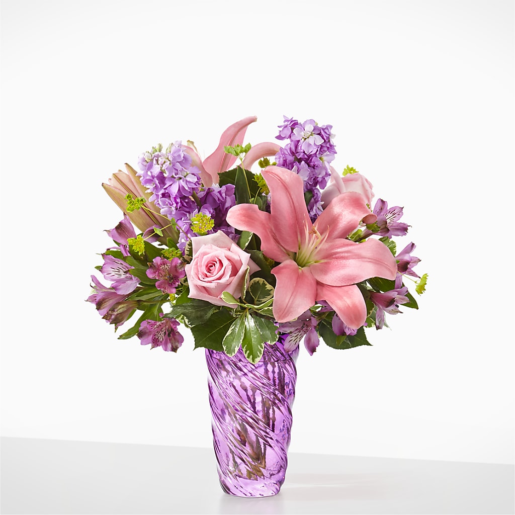 Precious Petals Bouquet with Luxe Swirl Vase – Petal Pockets, Fontana CA
