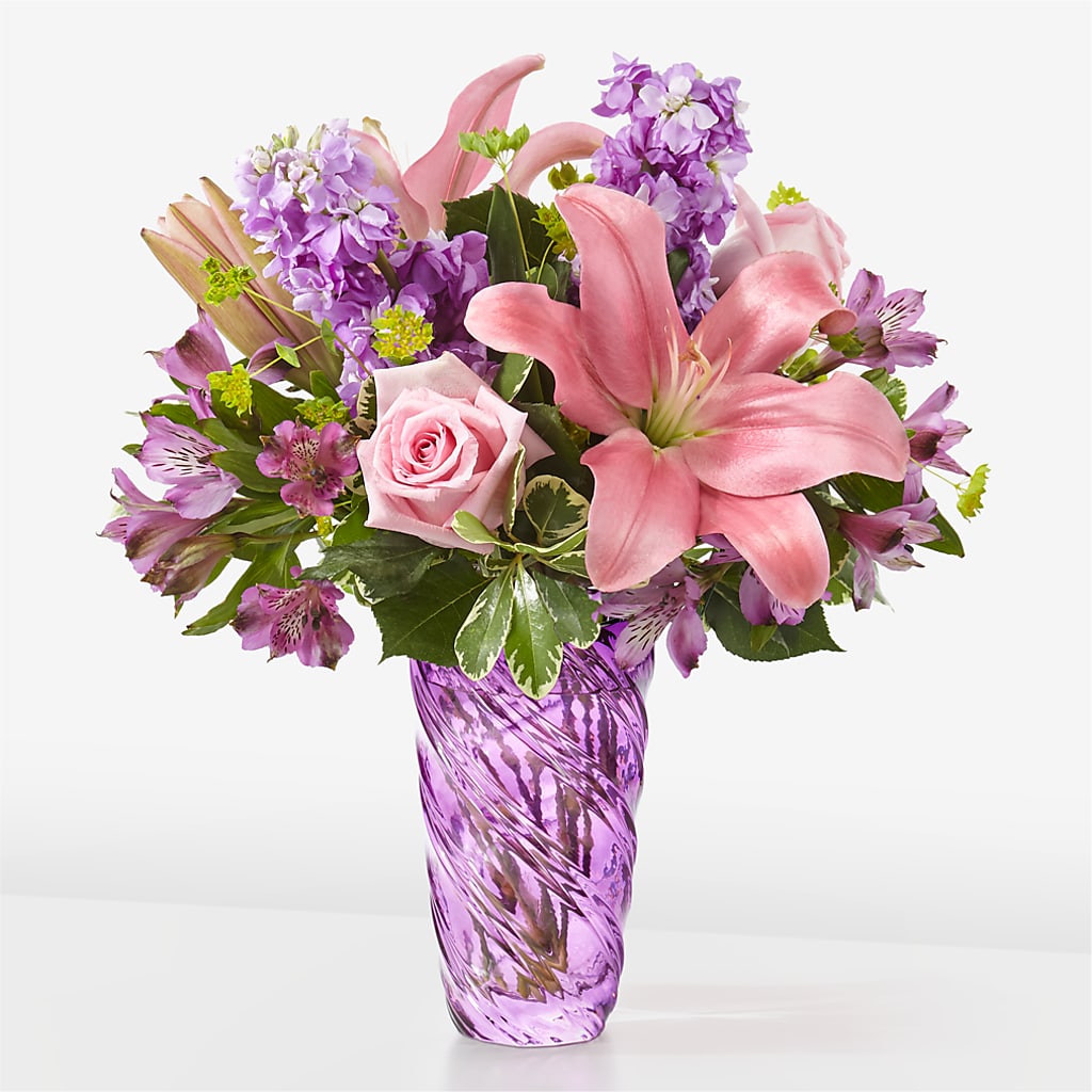 Precious Petals Bouquet with Luxe Swirl Vase – Petal Pockets, Fontana CA
