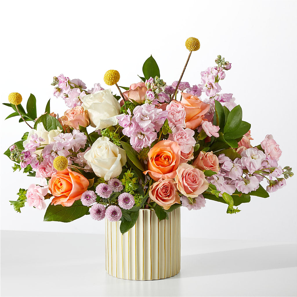 French Market Bouquet with Ivory Vase – Petal Pockets, Fontana CA