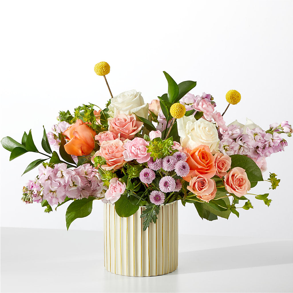 French Market Bouquet with Ivory Vase – Petal Pockets, Fontana CA