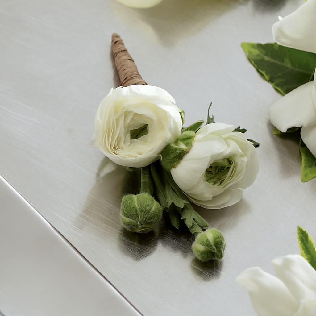 White Ranunculus Boutonniere – Petal Pockets, Fontana CA
