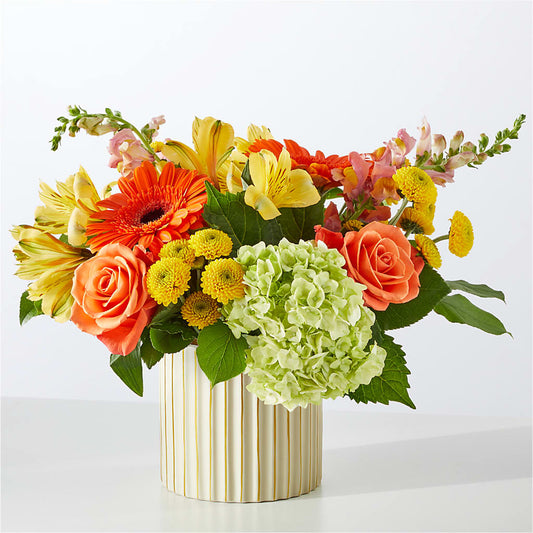Autumn Sunshine Bouquet with Ivory Vase –  Petal Pockets, Fontana CA