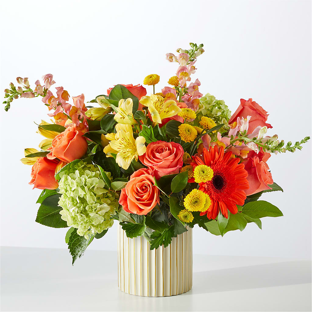 Autumn Sunshine Bouquet with Ivory Vase –  Petal Pockets, Fontana CA
