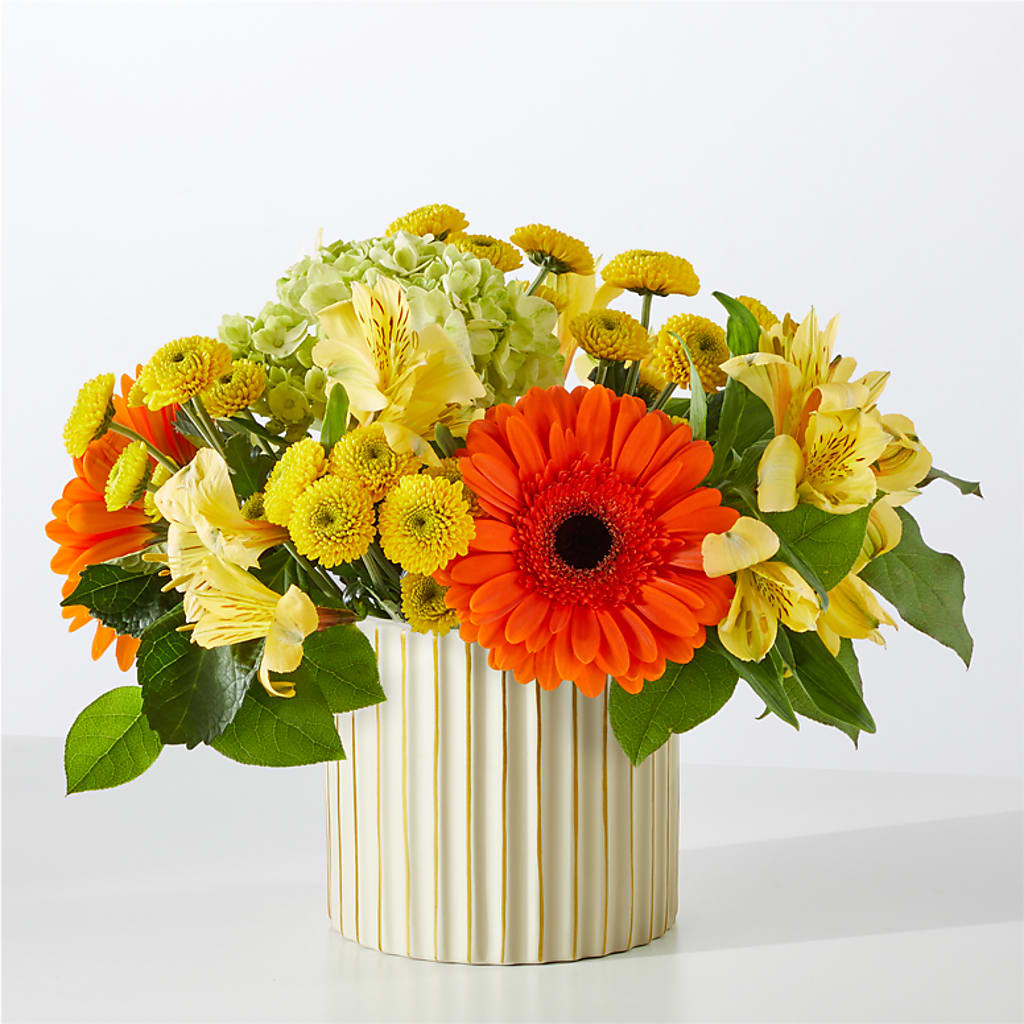 Autumn Sunshine Bouquet with Ivory Vase –  Petal Pockets, Fontana CA