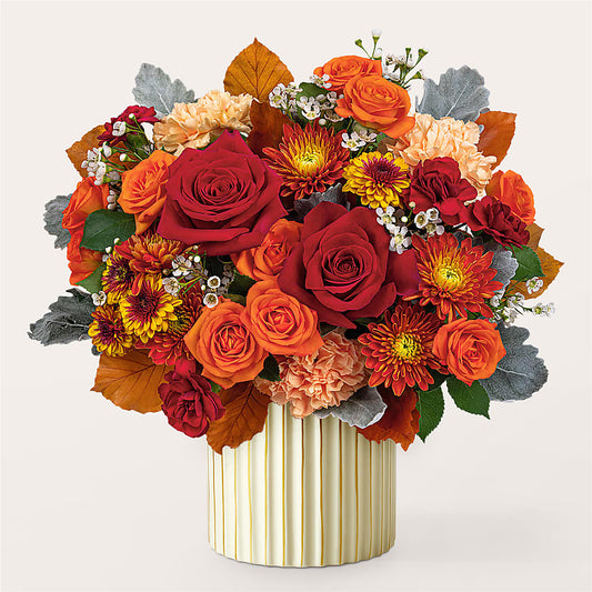 Merlot Bouquet with Ivory Vase –  Petal Pockets, Fontana CA