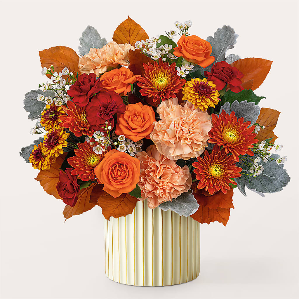 Merlot Bouquet with Ivory Vase –  Petal Pockets, Fontana CA